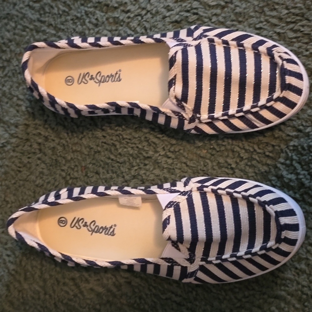 Women's Striped Blue and White Shoes